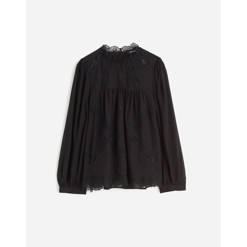 Madewell Lace-Inset Top in‎ Silk XXS Black NWT